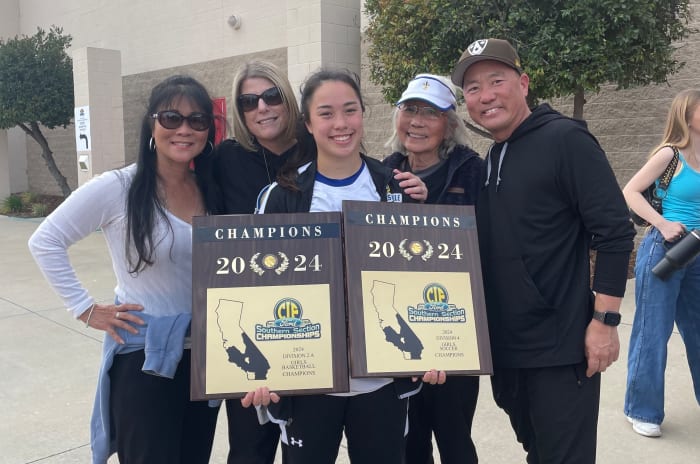 Louisville High senior Miye Kodama won a CIF Southern Section Division 4 soccer title on Friday and a Division 2A basketball title Saturday.